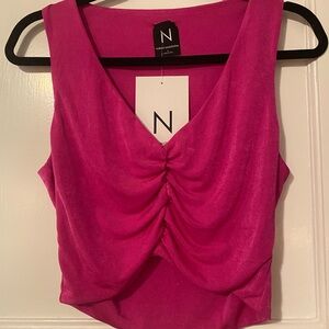 Naked Wardrobe Magenta Ruched Crop Top NWT Size XL